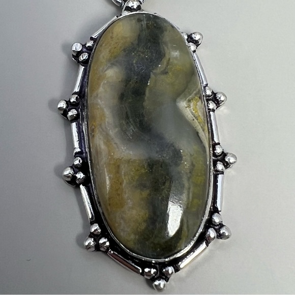 New Bumblebee Jasper Stone Silver Overlay Pendant with Cord - Picture 6 of 6